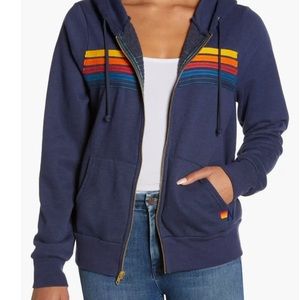 Aviator Nation 5-Stripe Zip Hoodie in Navy, size XL
